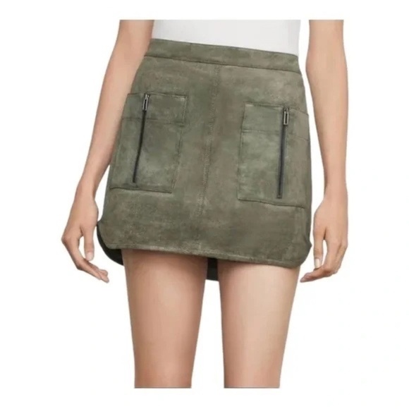 BCBGMaxazria Faux Suede Mini Skirt Olive Green XS - Picture 1 of 13